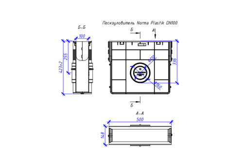 Пескоуловитель пластиковый Aquastok Norma DN100 класс нагрузки С250 500х148х423 (11042)
