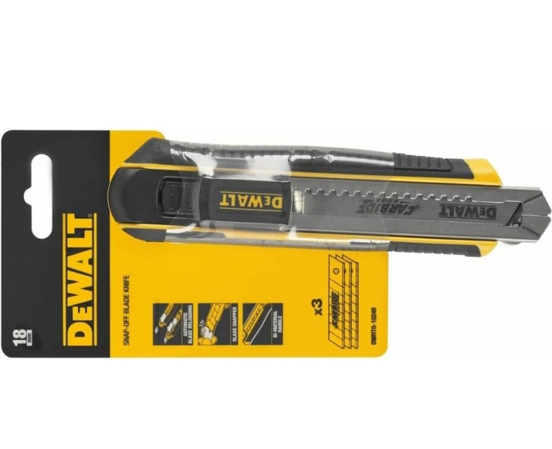 Нож с сегментированным лезвием DeWalt 18 мм (кассетный) +3 лезвия