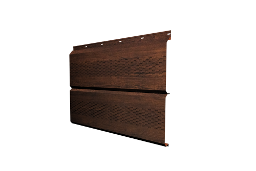 Софит металлический ЭкоБрус new Grand Line c перфорацией 0,45 Print Premium с пленкой Cherry Wood Dark FTC