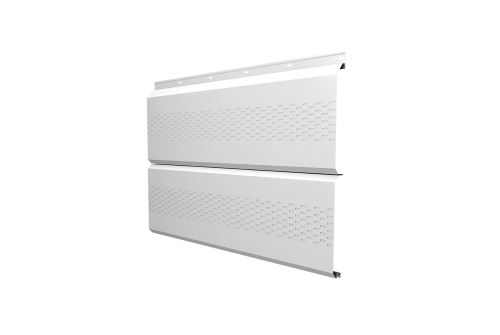 Софит металлический ЭкоБрус 0,345 Grand Line с перфорацией 0,5 Satin с пленкой RAL 9003 сигнальный белый