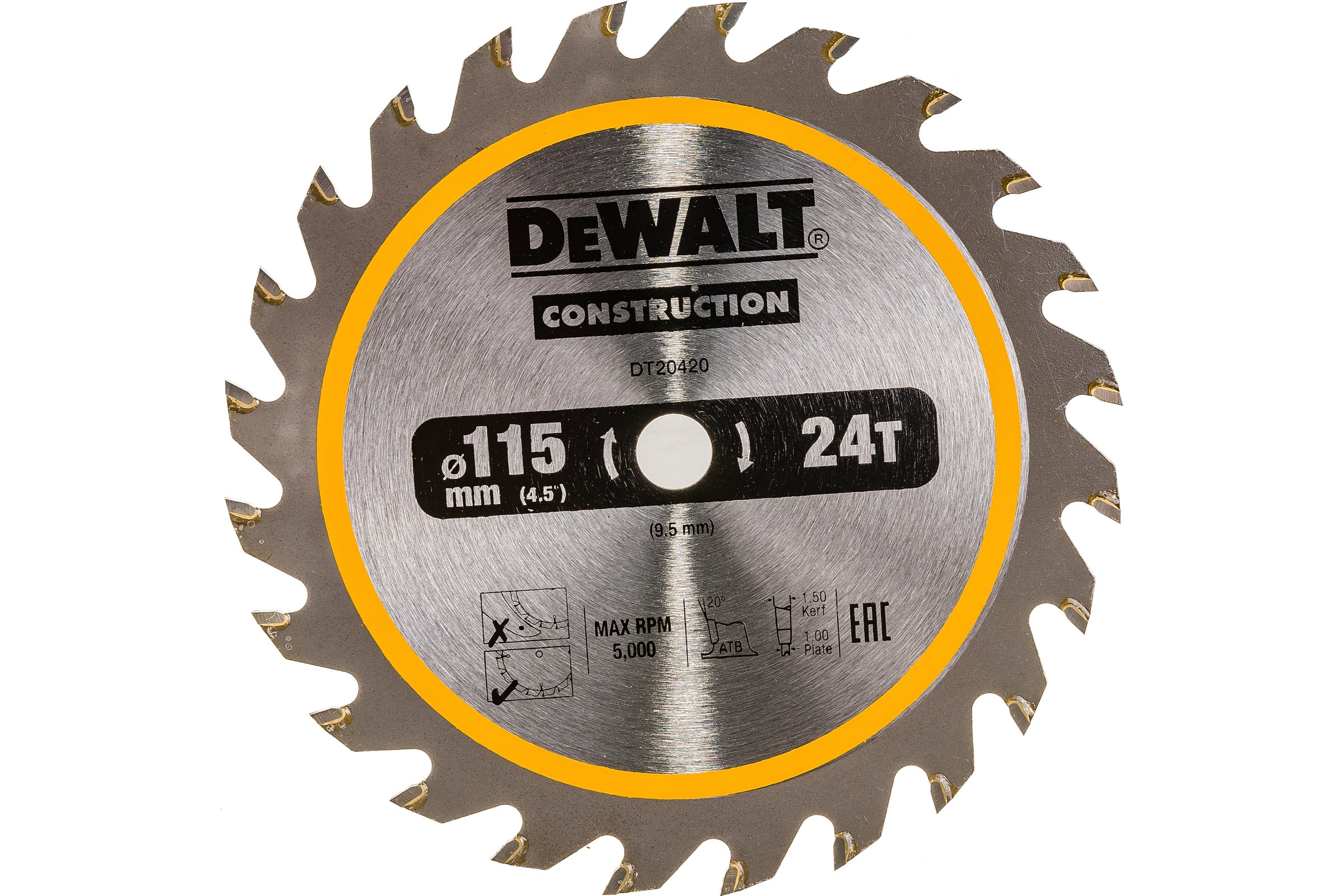 Диск пильный DeWalt Construction по дереву с гвоздями 115x9.5 24T DT20420