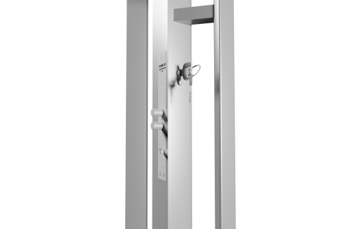 Калитка Жалюзи Puma Lock 2,0х1 прямоугольный фланец 230х230 RAL 8017 электромеханический замок Полис 18 без заполнения тип А