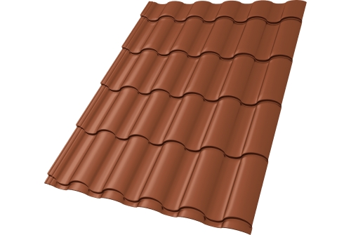 Металлочерепица "Кредо" ("Kredo") v01 0,5 Satin RAL 8004 терракота