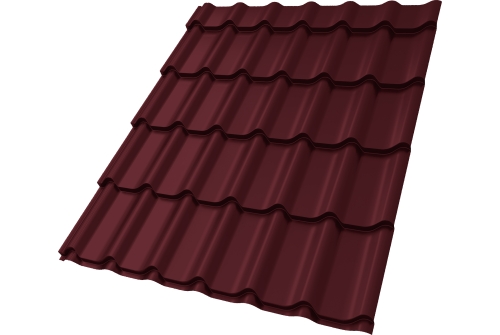 Металлочерепица Классик ("Classic") v01 0,5 Satin RAL 3005 красное вино