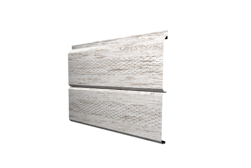Софит металлический ЭкоБрус 0,345 Grand Line с перфорацией 0,45 Print Elite Snow Wood TwinColor