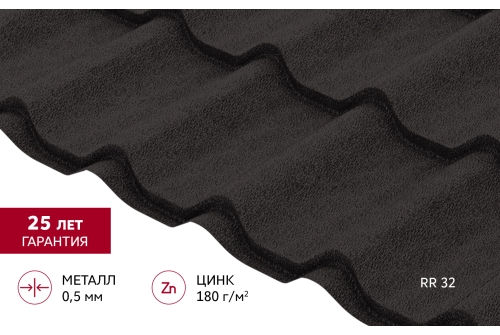 Металлочерепица Классик ("Classic") v01 0,5 Satin Matt TX RR 32 темно-коричневый