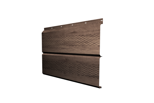 Софит металлический ЭкоБрус new Grand Line c перфорацией 0,45 Print Premium с пленкой Almond Wood Fresh