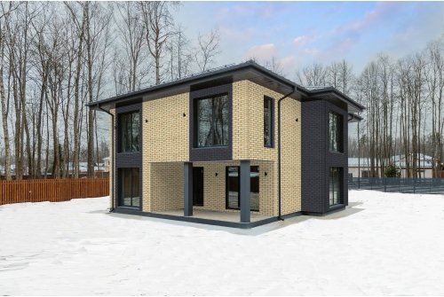 Фасадная панель Grand Line Состаренный кирпич Design Plus ваниль с черным швом